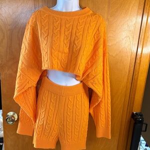 Fashion Nova Vibrant Orange Cable Knit Sweater Set